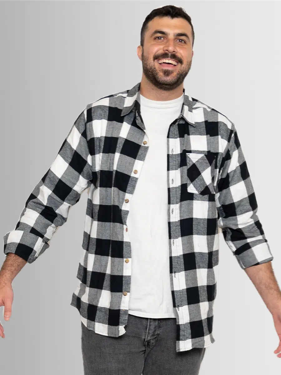 Black and White Flannel Shirt for Givingz Men 